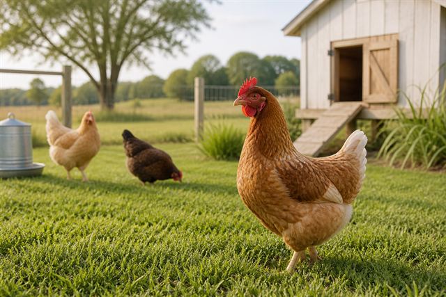 Chickens with room to move around the yard