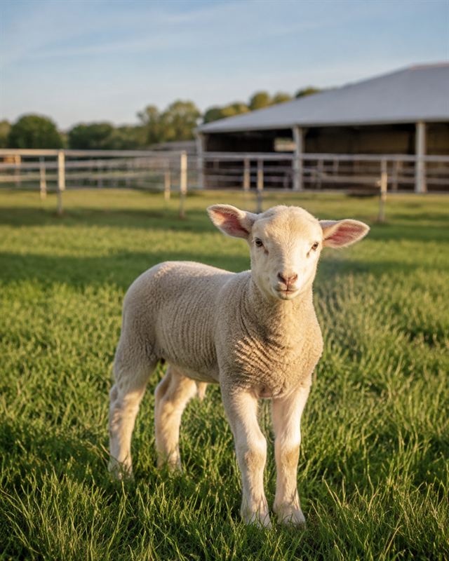 A lamb standing in the maintained pasture